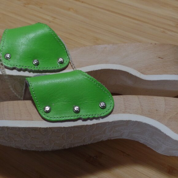 Dr. Scholl’s Original Exercise sandal with wooden sole. hot lime NEW! Size 7 - Picture 4 of 6